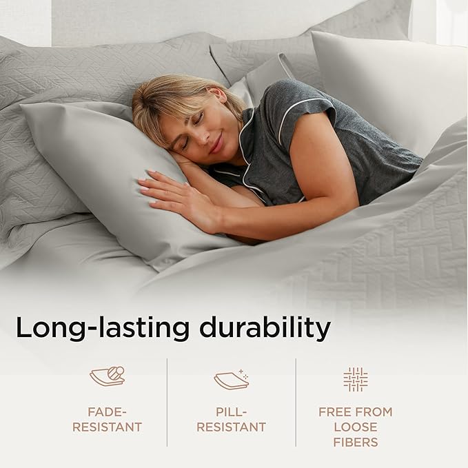 Threadmill Luxury 800 Thread Count Full Size 100% Cotton Sheets - Moonrock Grey Sateen Weave Bed-Sheets, Better Than Egyptian Cotton, 4 Pc Solid Bed Set, Fits 16" Deep Pocket