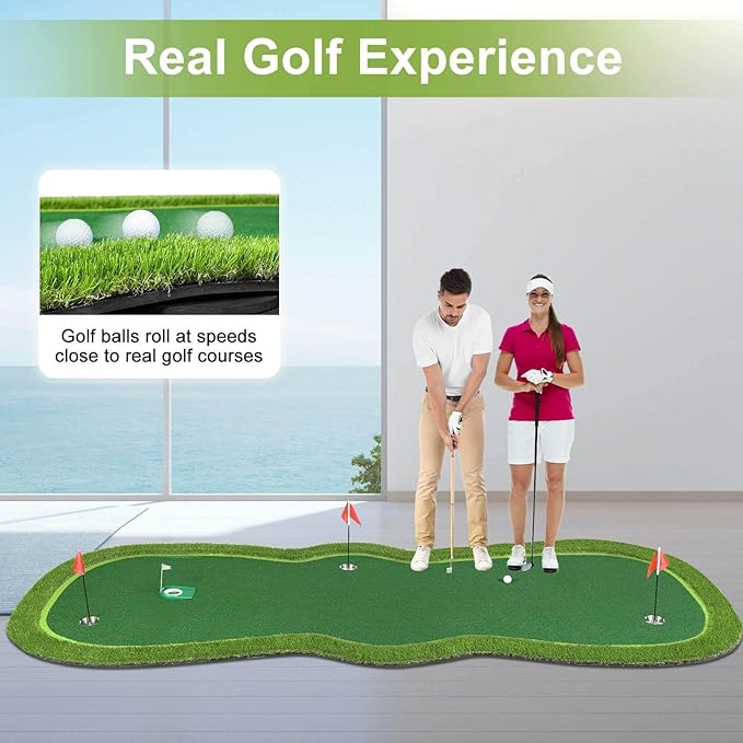 Golf Putting Green Mat, Professional Large Putting Mat with Movable Cup/Slope Pad for Indoor & Outdoor