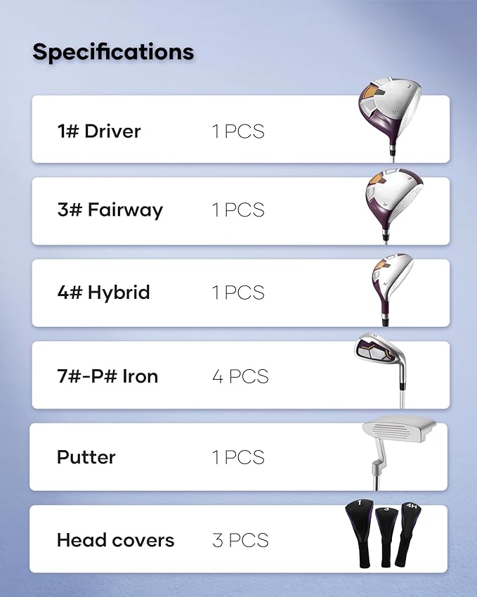 Golf Clubs Womens Golf Clubs Golf Club Set with Head Cover Stand Bag Includes #1 Driver & #3 Fairway Wood & #4 Hybrid & #7#8#9#P Irons