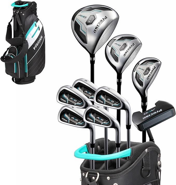 Precise AMG Men’s 14-Piece Golf Set – Titanium Driver, Wood, Hybrid, 6-PW Irons, Putter, Stand Bag, 3 Headcovers and Cover – RH