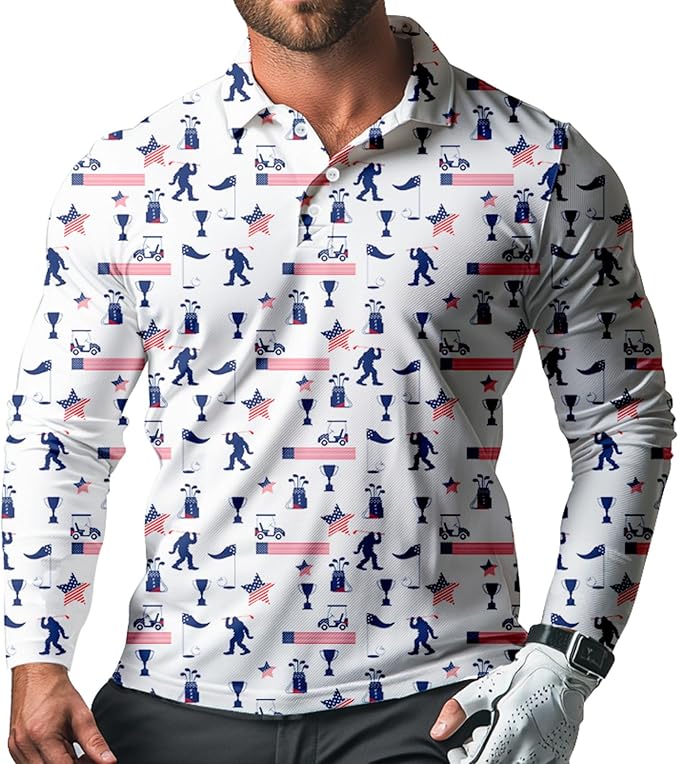 Men's Long Sleeve Golf Shirt Quick Dry 3 Button Work Fishing Outdoor Casual Collar Shirt