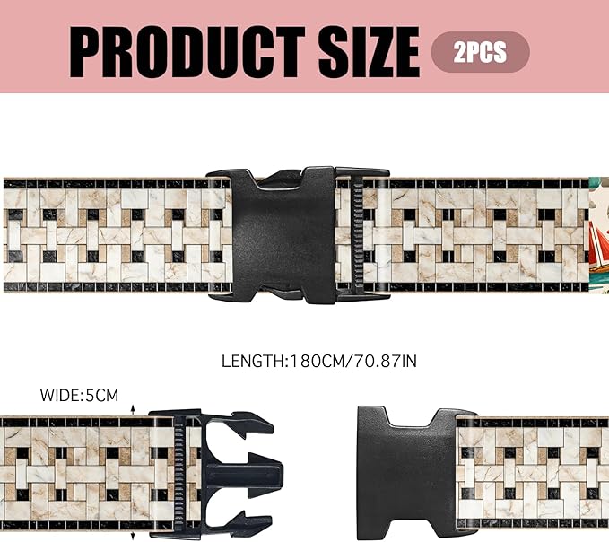 Nuxovilar Luggage Straps of 2 Set Marble Mosaic Pattern, 1.96x90.5 inches - Luggage Straps for Suitcases, Fit for Business Travel, Formal Trips, Daily Use