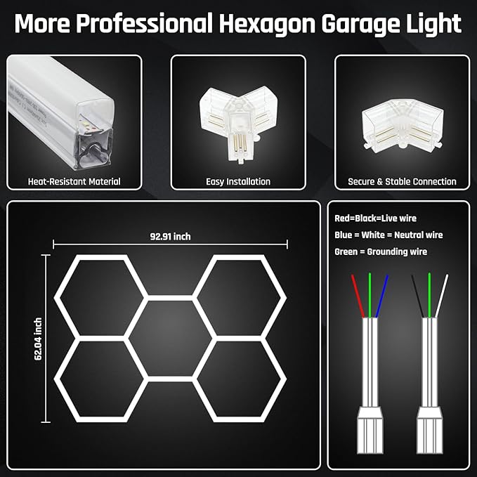 Hexagon Garage Lights - Hexagon LED Lights, 25 Pack 6500K Super Bright Auto Repair Ceiling Lights for Garages, Workshops, Warehouses, Gymnasiums, Shops, Auto Body Shops