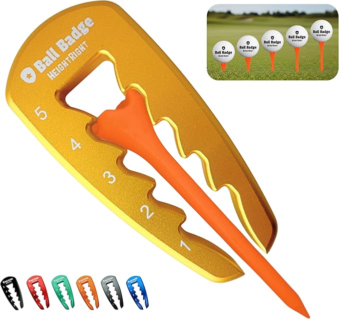 Ball Badge HeightRight Adjustable Golf Tee Height Tool – Precision Tee Height Setter for Consistent Swings, Durable Aluminum Design, Easy-to-Use Golf Training Aid