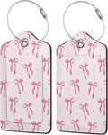 2pcs Leather Pink Bow Luggage Tags Trendy Watercolor Pink Bow Tie Identification Tags for Suitcase, Aesthetic Preppy Identify Labels Travel Tags for Backpack Suitcase