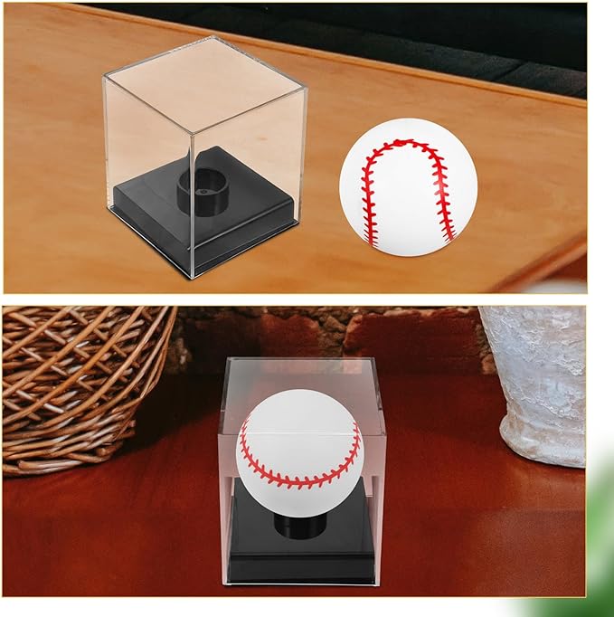 2pcs Baseball Autograph Box: Transparent Acrylic Ball Display Stand for Sports - Memorabilia Holder Cube - Clear Cube Protector for Golf Tennis Autographed Balls