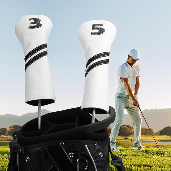 Golf Club Covers,4pcs or 1pc Golf Headcovers for Woods and Driver Fairway Hybrids Women Men - Premium PU Leather with Interchangeable Tags & Magnetic Blade and Mallet Putter Covers