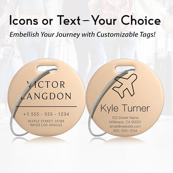 Customized Stainless Steel Luggage Tags: Personalize Your Suitcases, Backpacks, and Bags with Your Text (Rose Gold)