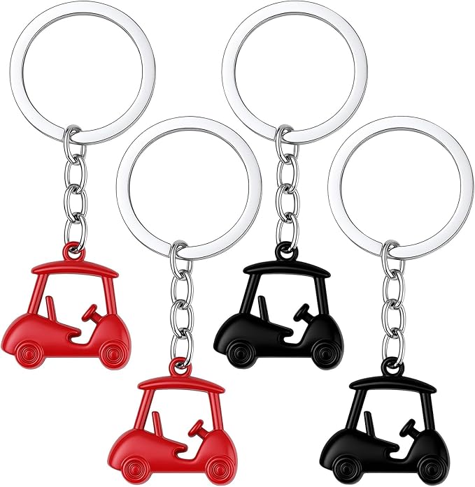 4PCS Black/Red Golf Cart Keychains, Keychain Golf Cart Pendant Keyring, Golfing Themed Key Holder, Golfing Style Key Chains, Unisex Key-Organizer Holder for Birthday, Christmas