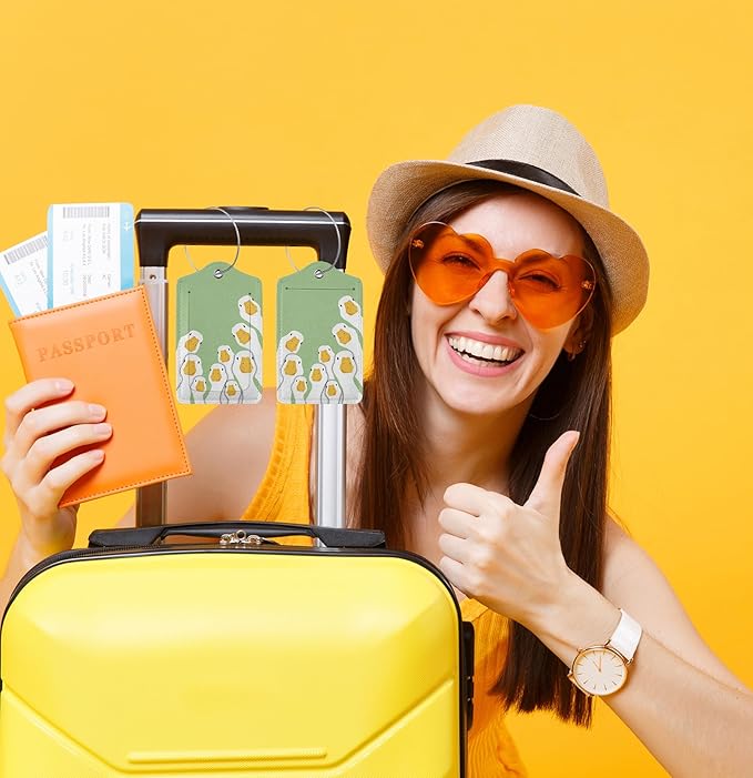 TSA Approved Luggage Tags for Suitcases 2 Pack Funny Silly Geese Watching Leather Carnival Cruise Airport Cute Travel Name Tags Golf Bag tag Ships Essentials Privacy Cover ID Label for Women Men