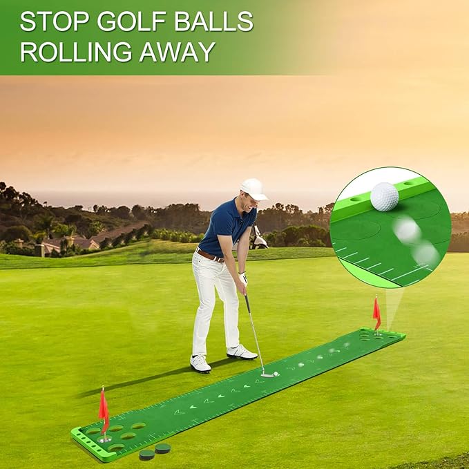 Golf Putting Game Set with Front Border for Indoor & Outdoor,Golf Putting Green Mat Include 4 Balls,1 Portable Bag,2 Flags&Cups,Practice Training Aid for Backyard,Party,Office