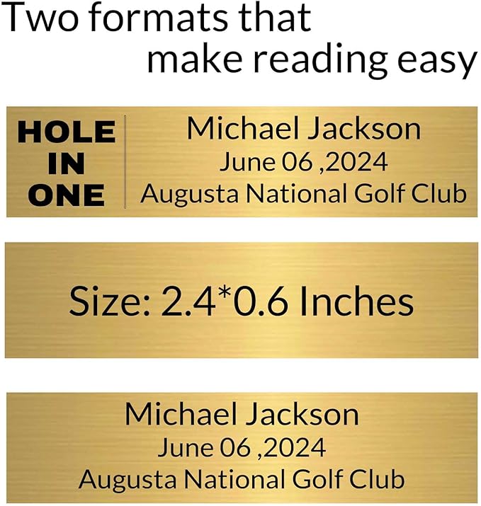 Custom Golf Ball Display Case - Hole in One Plaque Engraved Brass Plate 2.4" x 0.6"