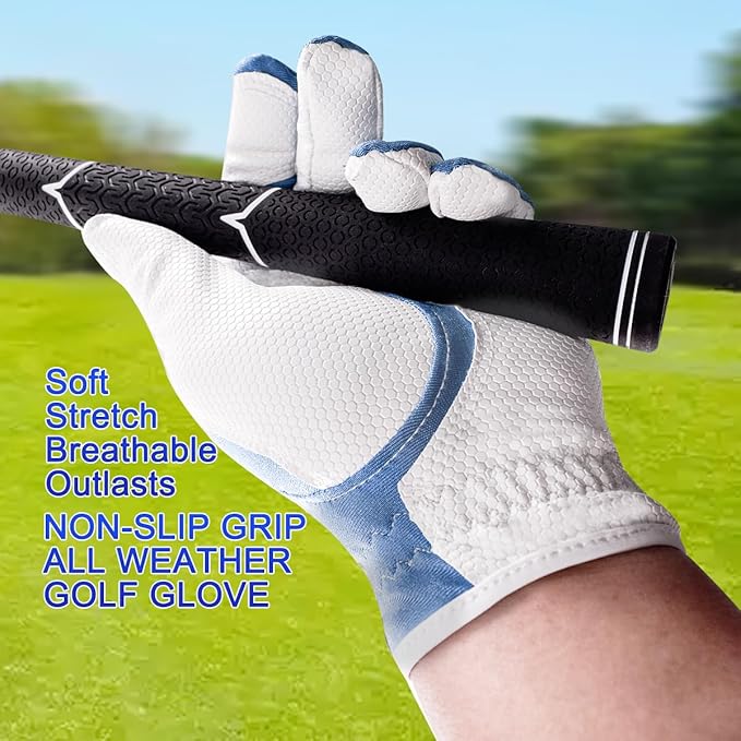 Golf Glove, Men's Players,Left Handed Glove,Japan New Synthetic Leather,resisti Flexible. Stretchy Lycra,Breathability Works Well, Fit, Durable. Value 2 - Pack Golf Gloves.Size M-L-XL