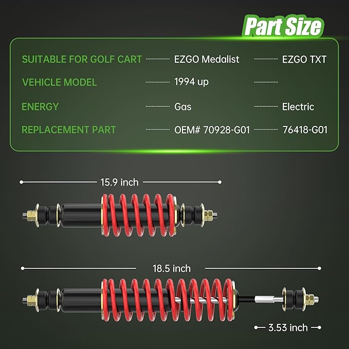 10L0L Heavy Duty Coil Springs Front/Rear Shock Absorber Kit for EZGO TXT, Medalist 1994-up Gas or Electric Golf Cart, OEM# 70928-G01 70630-G01 76418-G01 (Red)
