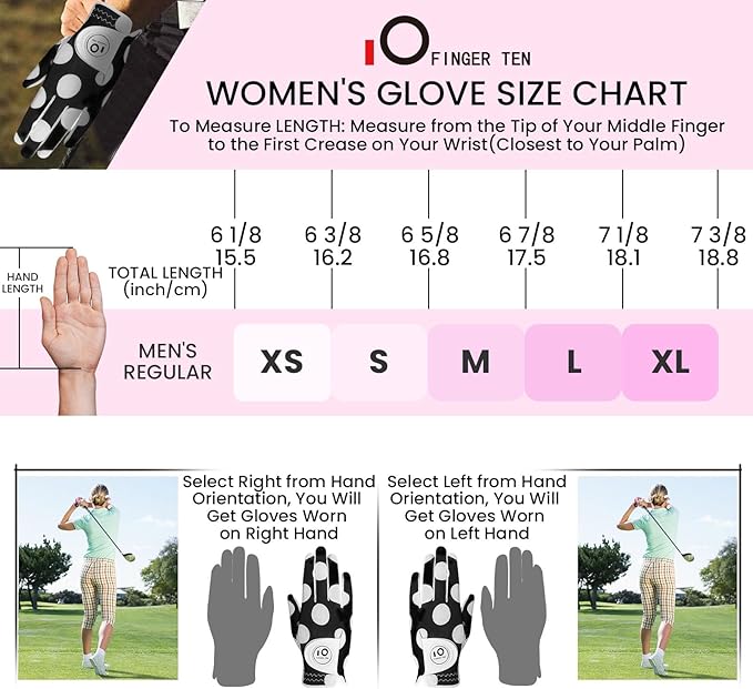 FINGER TEN Stylish Golf Gloves Women with Ball Marker 1 Pack for Left or Right Hand, Breathable Glove with Fashion Patterns for Ladies Right Left Handed Golfer