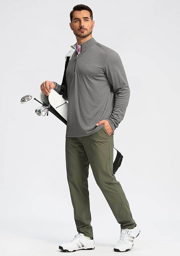 Obla Golf Quarter Zip Pullover for Men Mock Neck Sweatshirt Lightweight Sun Protection Men's Long Sleeve Golf Shirt
