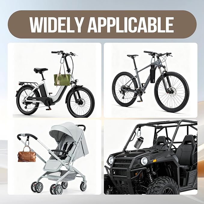 4 Pack Stroller Hooks, Carabiner Clips with Nylon Straps for Bicycle, Motorcycle, Wheelchair, Luggage, Scooter, Can be Used to Hang Diaper Bags, Helmets, Shopping Bags