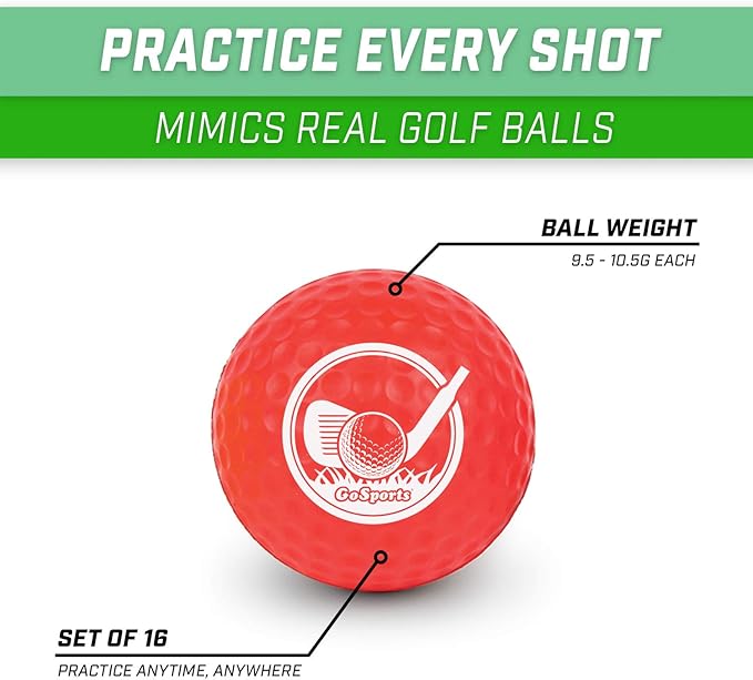 GoSports Foam Golf Practice Balls Realistic Feel and Limited Flight Use Indoors or Outdoors