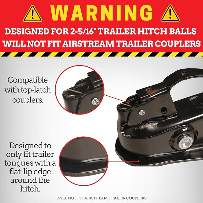 Equipment Lock Trailer Hitch Lock for 2 5/16” Ball Hitch - Hardened Steel Trailer Tongue Lock with Rust-Resistant Coating - Durable Boat, RV, Travel Trailer Coupler Lock (Keyed Differently)