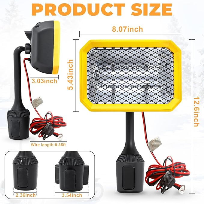 Golf Cart Heater, Battery Operated Heater, 400W Electric Heaters for Golf Cart Accessories, Safe & Quiet Carbon Fiber Heating Golf Cart Warmer, Compatible with Club Car/Yamaha/EZGO