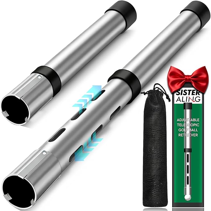 Golf Ball Retriever Tube, Adjustable Telescopic Aluminum Alloy Ball Picker, Lightweight Collector Device with Storage Bag, Portable Ball Gathering Tool for Men Women
