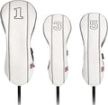 Golf Club Head Covers - Driver, Fairway #3#5, Hybrid Headgear - USA Flag Design - PU Leather - 3 Piece Set for Men and Women