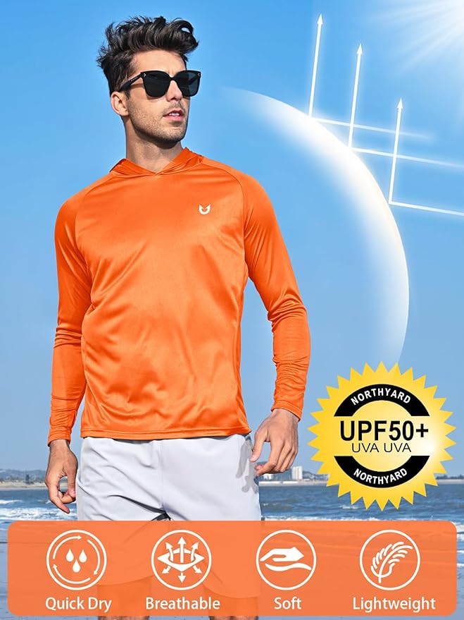 NORTHYARD Men's UPF 50+ Hoodie Shirts Long Sleeve Sun Protection Fishing Swim Beach UV SPF Rash Guard Quick Dry Lightweight