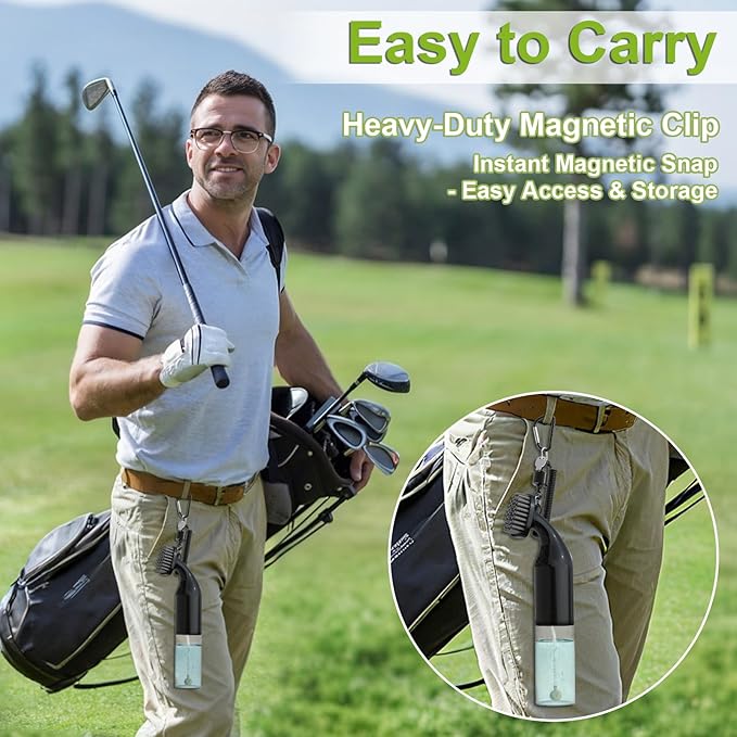 Electric Golf Club Cleaner Brush: AA Battery Powered for Effortless Cleaning - Golf Club Brush for Golf Accessories - Holds 5oz Water - Magnetic Clip - Golf Gifts for Golfer Men