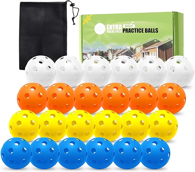 FINGER TEN Golf Practice Balls Plastic Colored Value 12/24/36/50 Pack, Limited Flight Sports Training Ball for Men Women, Indoor Outdoor Driving Range Backyard Use