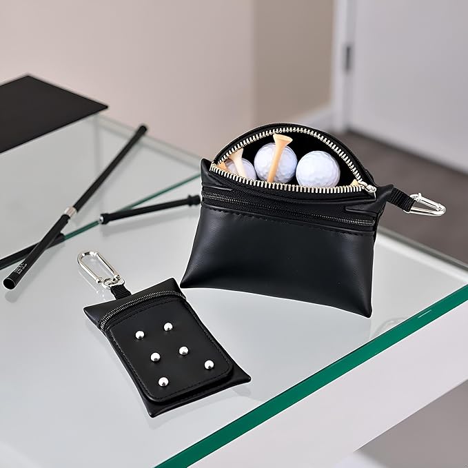 1Pc Black Mini Golf Tee Pouch Bag, Golf Ball Tee Storage Bag Leather Golf Tees Pocket with Zipper, Golf Supplies Accessories Golf Club Bag Accessories Golf