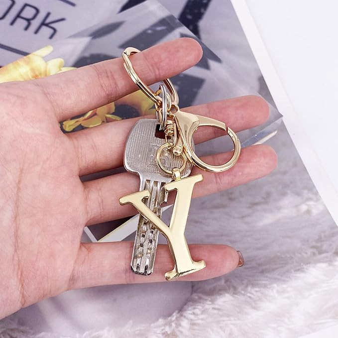 LAXPICOL Gold Letter A-Z Keychain for Women Bag Charms Purse Charms For Handbags Metal Alphabet Initial Letter Keychain