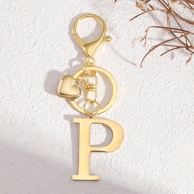 Metal Heart Alphabet Keychain for Women, Girls - Cute Initial Letter Accessories for Purse, Bag Charms and Backpack