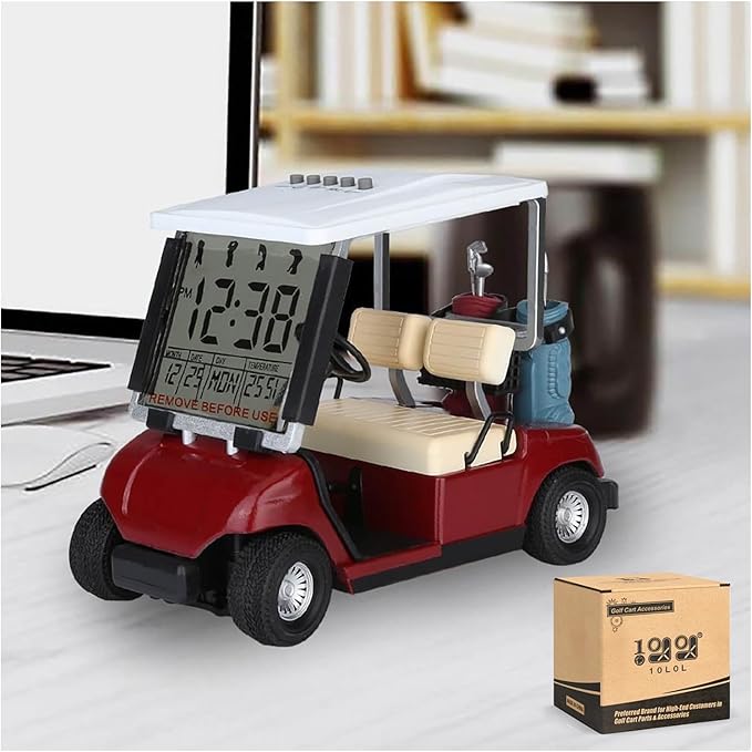 10L0L Mini Golf Cart Alarm Clock LCD Display Calendar Golf Gifts for Men Fans Golfers Superior Race Souvenir Novelty (Red)