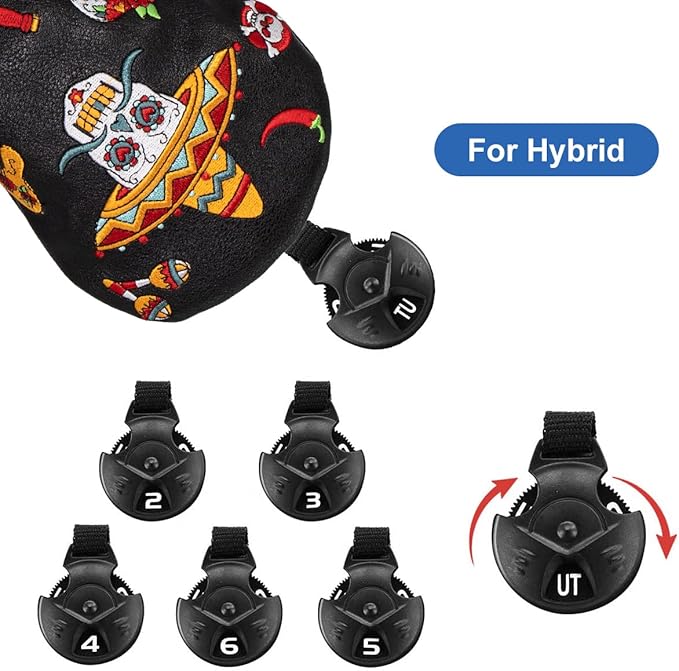 Golf Club Headcover for Drivers, Fairway Woods, Hybrids, and Mallet Blade Putter Sugar Skull Style Premium Leather Golf Headcovers Set with Interchangeable No. Tags