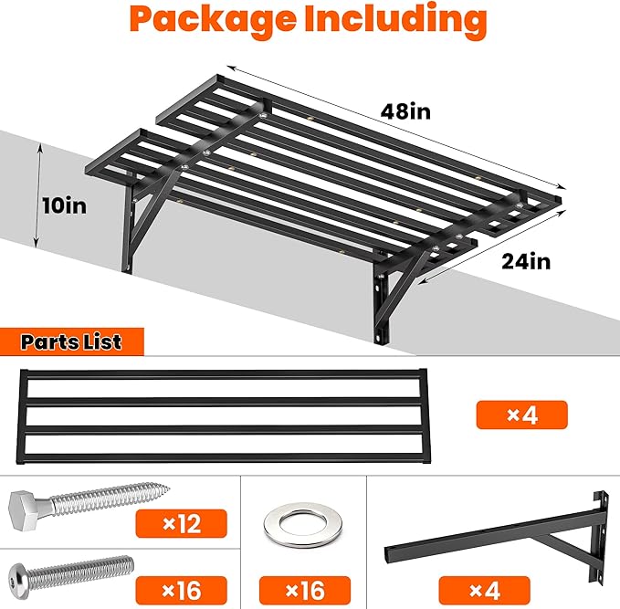 Ultrawall Heavy Duty Garage Wall Shelves, 2 x 4 ft Wall Mounted Storage Shelves, Holds Up to 800Lbs, 2Pack, Black