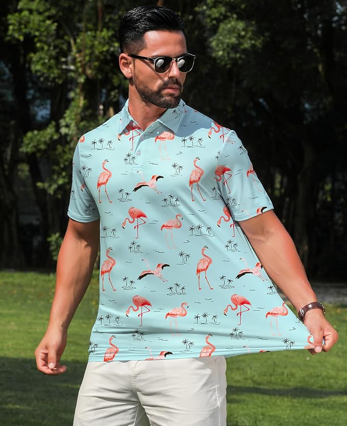 zeetoo Men's Polo Shirts Hawaiian Golf Polos Shirts Short Sleeve Performance Moisture Wicking Mens Golf Shirts