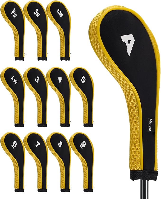 Andux Number Print Golf Iron Club Head Covers Long Neck with Zipper 12pcs/Set