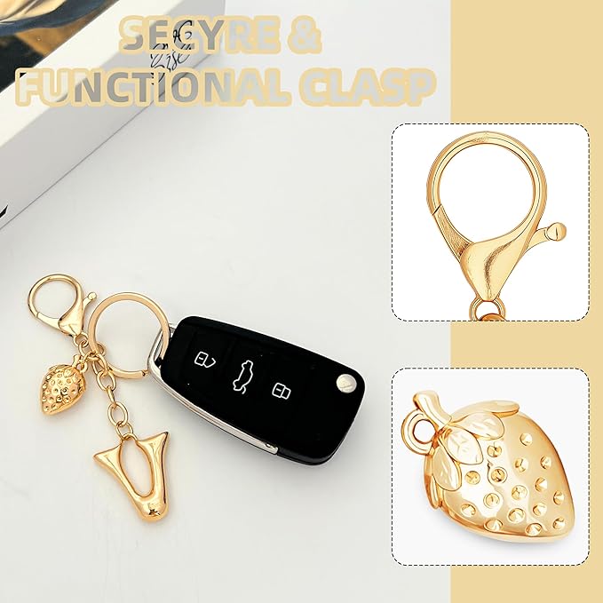 Gold Bubble Heart, Cherry, Bow & More Designs Letter Initial Keychain Bag Charms – Cute Purse Charms for Handbags