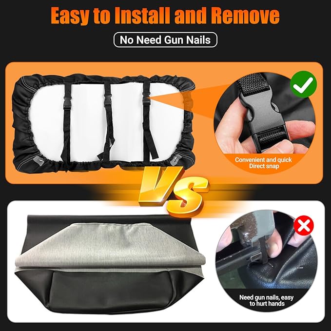 4PCS Waterproof Leather Golf Cart Seat Covers Compatible with EZGO TXT 1994-2013 Front & Aftermarket Rear Seat Kits | Beige Stitching | No Staple Installation