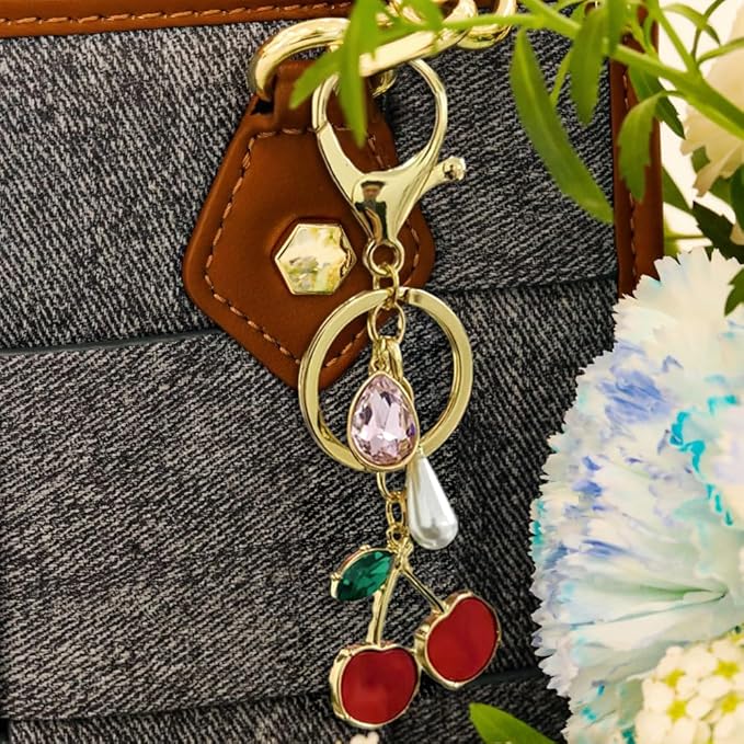 Madison Tyler Western Cowboy Boots Cherry Bow Bubble Tea Strawberry Cute Keychain | Bag Charms for Handbags Purse Charms