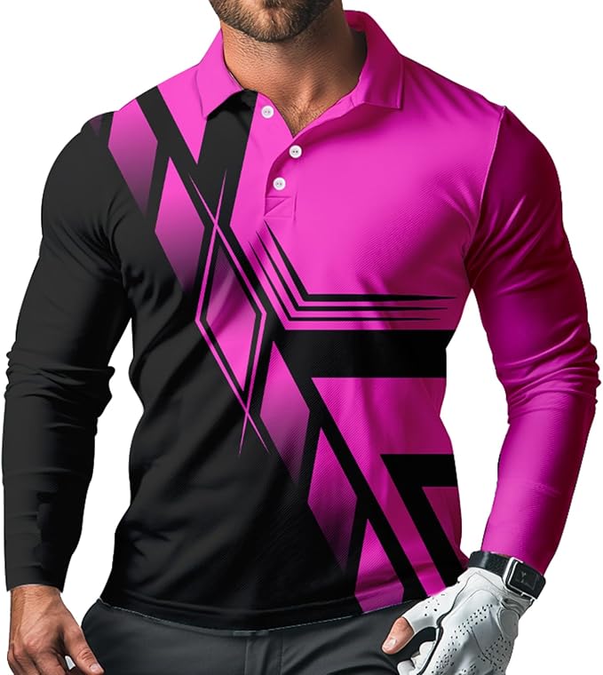 Men's Long Sleeve Golf Shirt Quick Dry 3 Button Work Fishing Outdoor Casual Collar Shirt