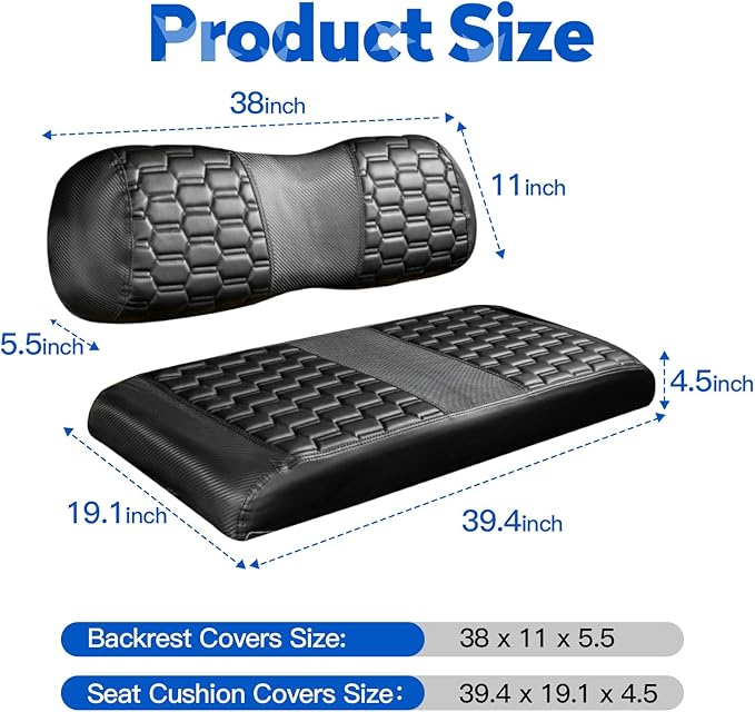 NOKINS Golf Cart Seat Covers, Fit for Club Car DS 2000.5-Up OEM Standard Front Seat Cushion, Club Car DS Accessories Vinyl Seat Covers, No Nails Required (Carbon Fiber Black&Black)
