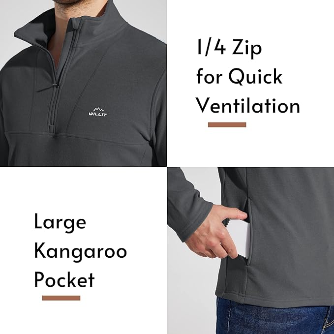 Willit Men's Winter Shirts Fleece Pullover with Pocket Quarter Zip Cold Weather Golf Hiking Casual Warm Shirts Long Sleeve