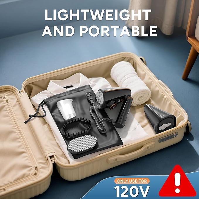 Steamer for Clothes, 1200W Portable Handheld Garment Steamer&Iron 2-in-1 with Fast Heat-up, Auto-Off, 350ml Water Tank, Powerful Foldable Handle Clothes Steamer Compact Size for Travel Home