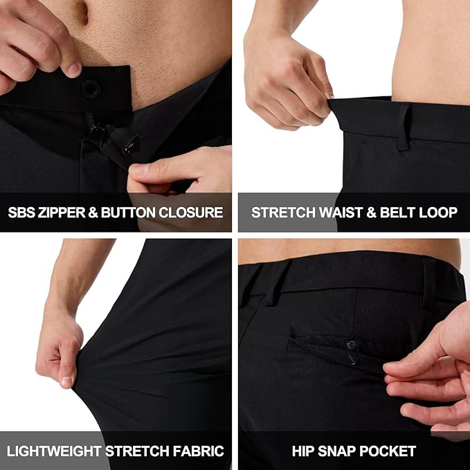 QPNGRP Men's Golf Pants 30"/32"/34" Inseam Lightweight Stretch Work Dress Pants