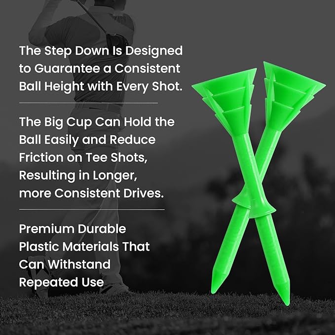 FINGER TEN Golf Tees Plastic Unbreakable 30 Tees 3 1/4 Inch and 20 More Short Tees 1 1/2 Inch with Black Golf Tee Bag, Easy to Find Value Gift Set