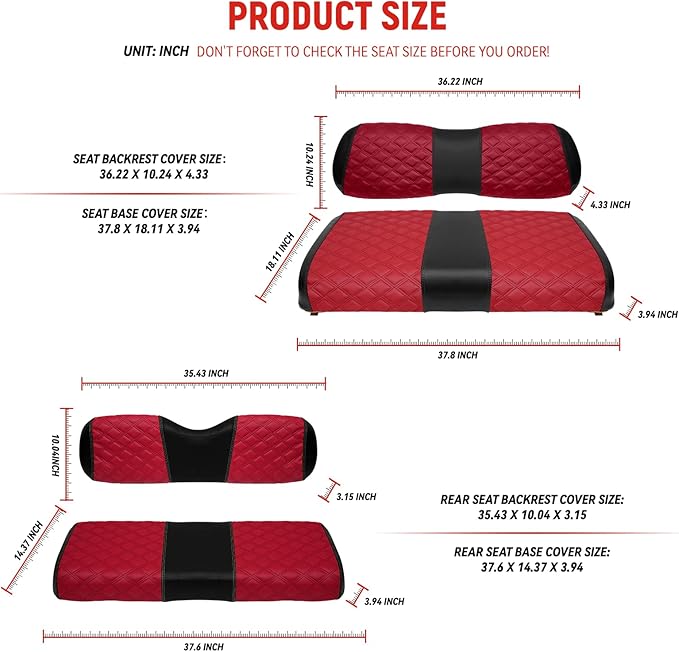 Golf Cart Seat Covers Front and Rear Waterproof and Sun Resistant Marine Grade Vinyl Leather Seat Cover Accessories for Club Car DS 2000.5-up, Deep Red(4PCS)