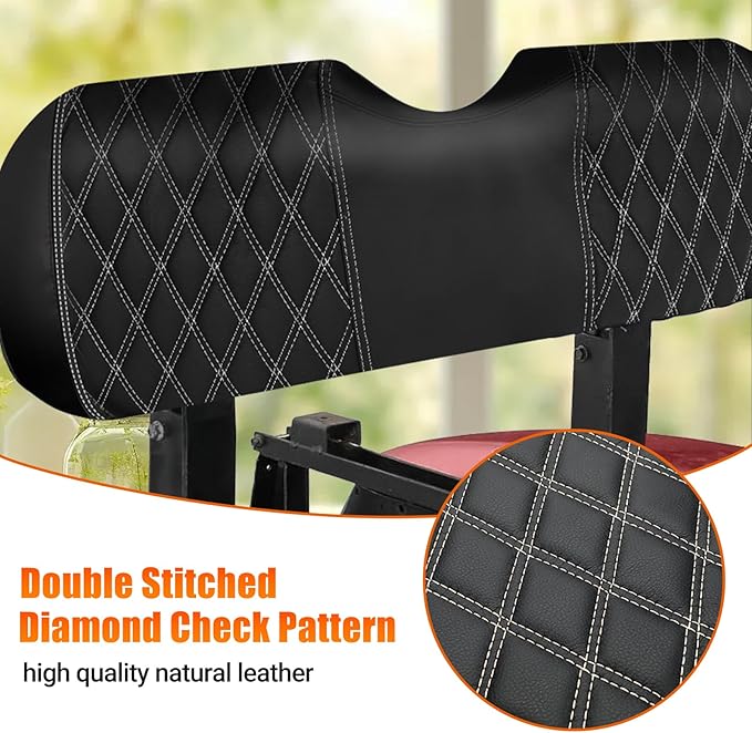 4PCS Waterproof Leather Golf Cart Seat Covers Compatible with EZGO TXT 1994-2013 Front & Aftermarket Rear Seat Kits | Beige Stitching | No Staple Installation
