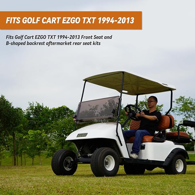Golf Cart Seat Covers Front and Rear Waterproof and Sun Resistant Marine Grade Vinyl Leather Seat Cover Accessories for EZGO TXT 1994-2013, Brown(4PCS)