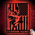 Custom German Shepherd US Flag Metal Sign with LED Lights, Unique Wall Art for Home Decor, gift for Dog Lovers, Durable Hanging Decor for Indoor & Outdoor Spaces
